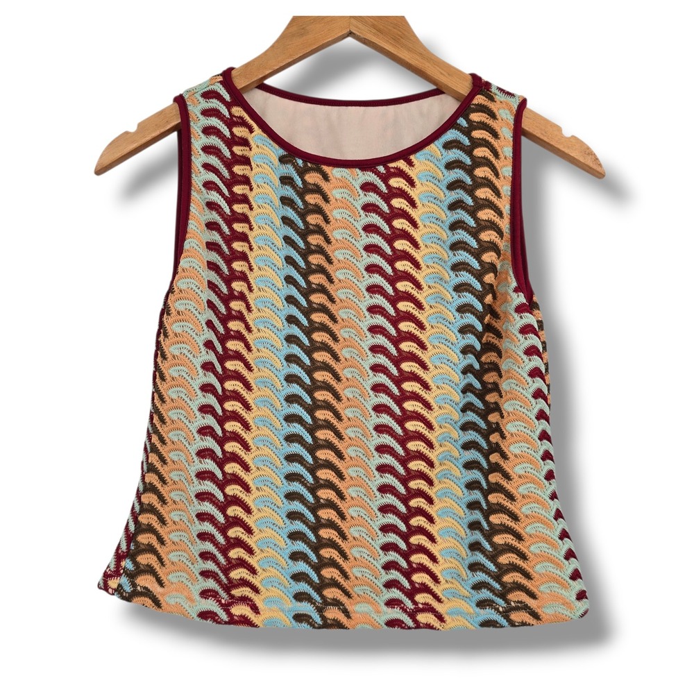 SHEIN Womens Large Multicolor Scalloped Wave Knit Sleeveless Tank Top Boho Retro